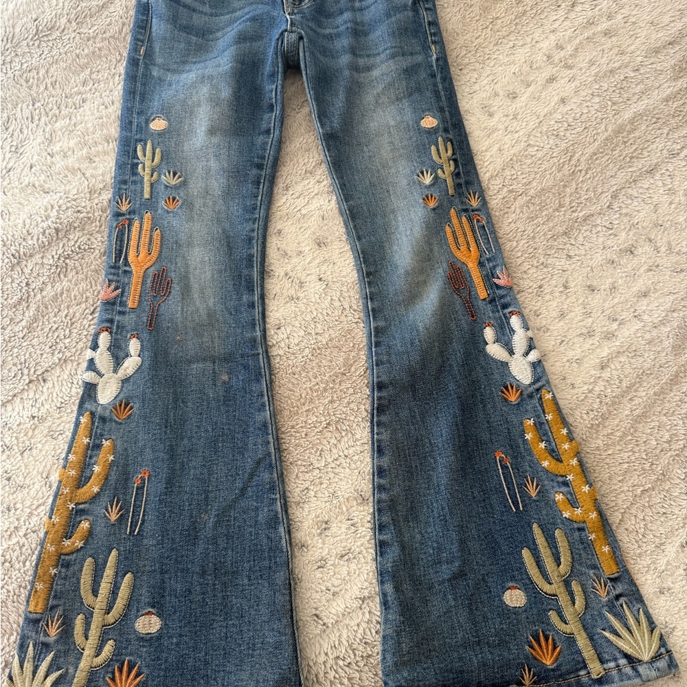 Grace Kids Embroidered Cactus Jeans - Blue